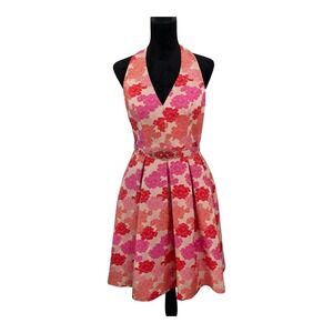 Adrianna‎ Papell Women Barbie Pink Tapestry Fit and Flair Cocktail Party Dress 8